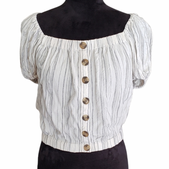 American Eagle Striped Button Down Crop Top Size Small - Picture 1 of 6
